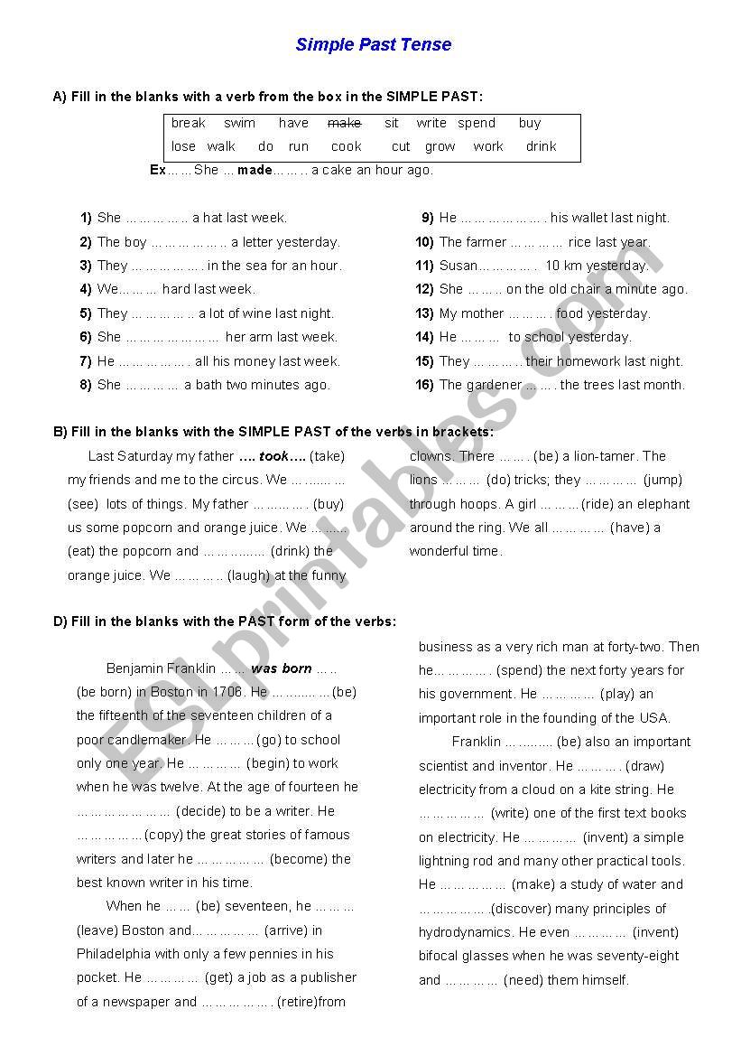 Simple Past Tense worksheet