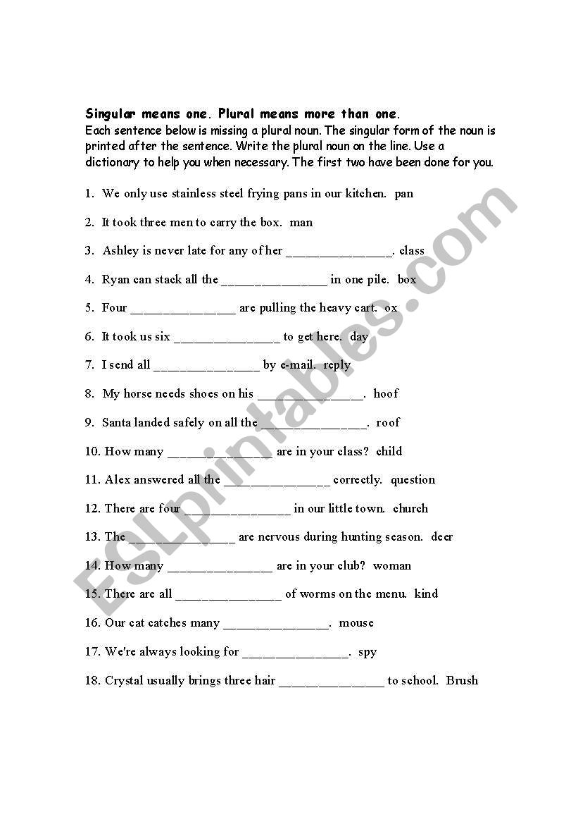 Plurals worksheet