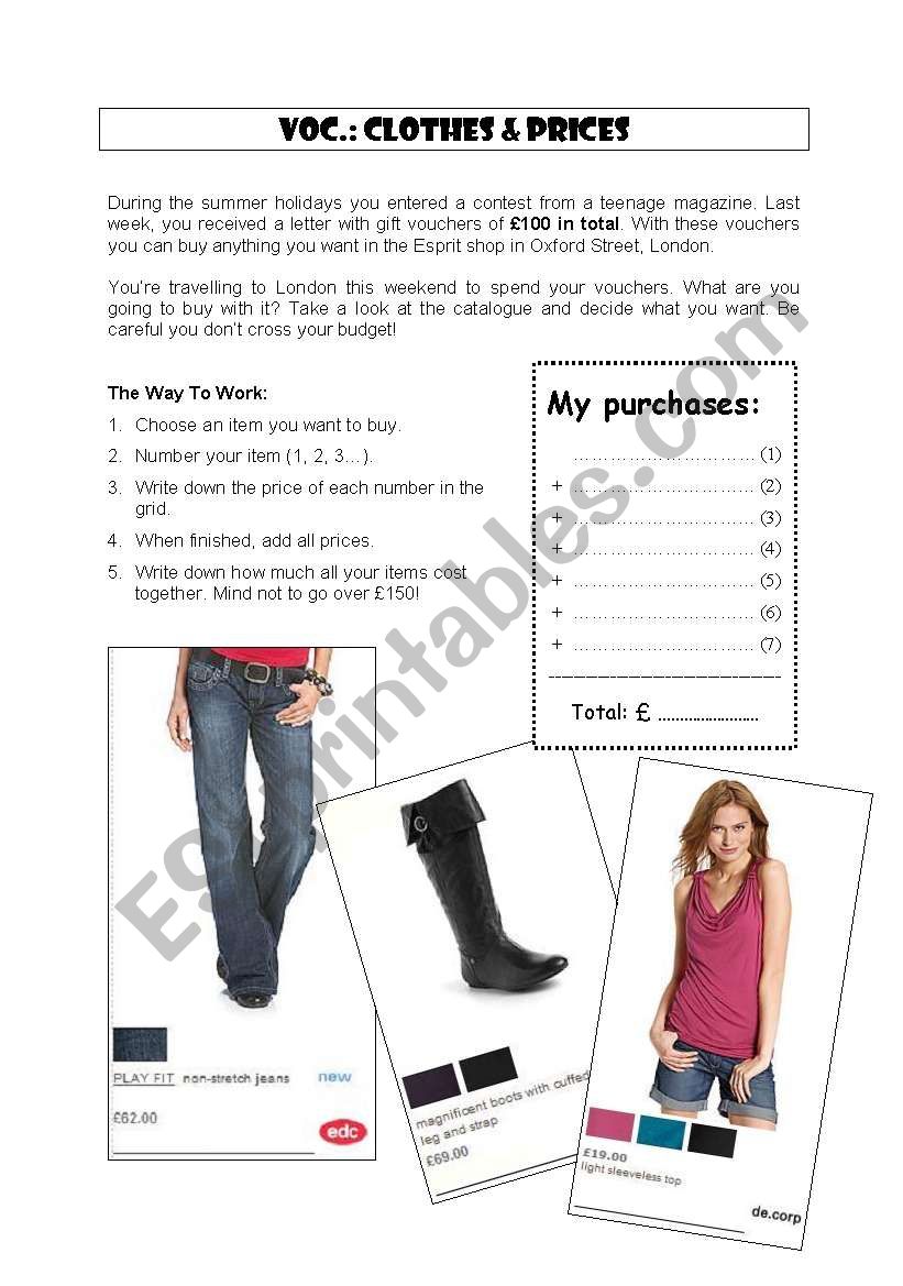 Clothes & shopping behaviour worksheet