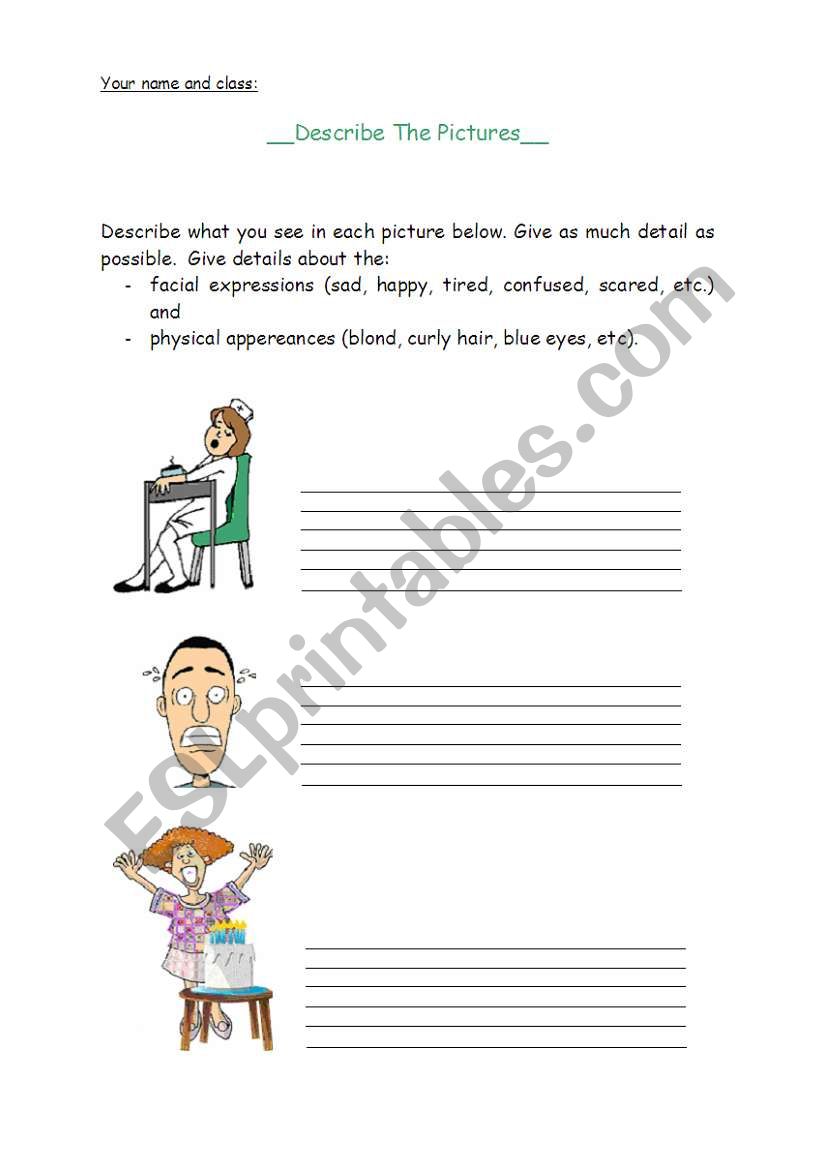 Descibe the Pictures worksheet