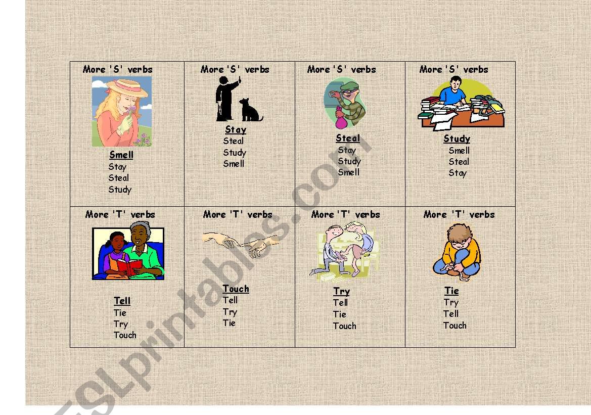 Go Fish game - VERBS - #3 worksheet