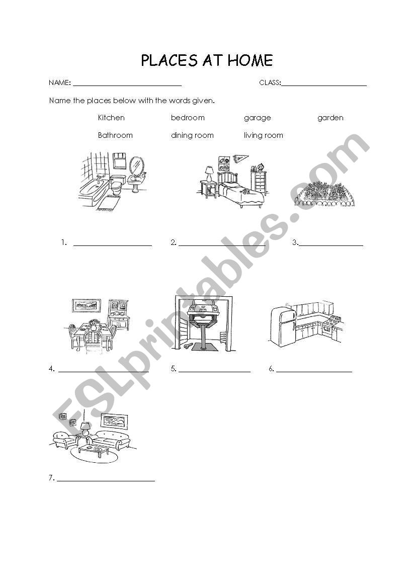 places at home worksheet