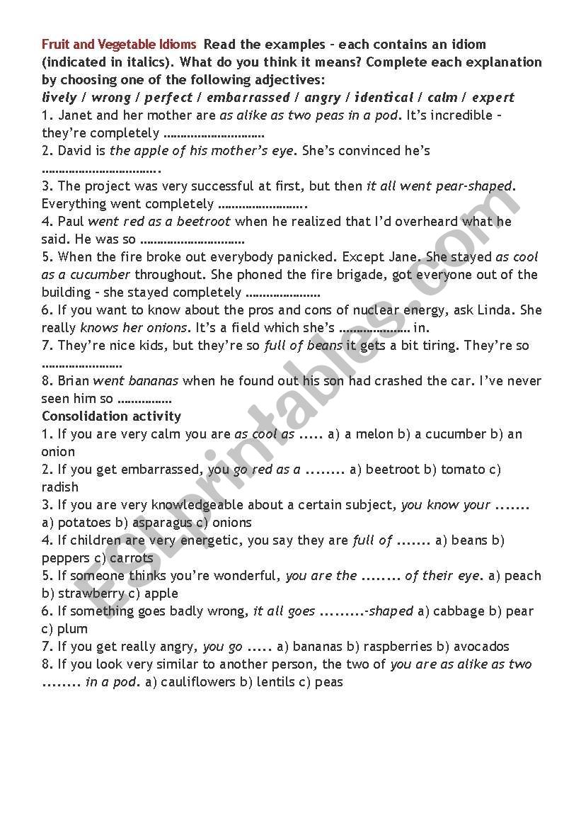 Teaching idioms worksheet