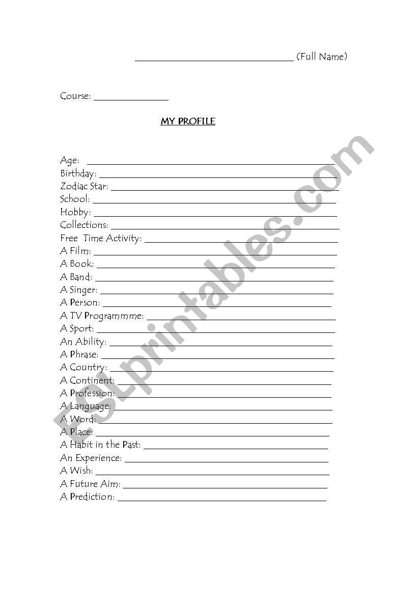 My profile worksheet