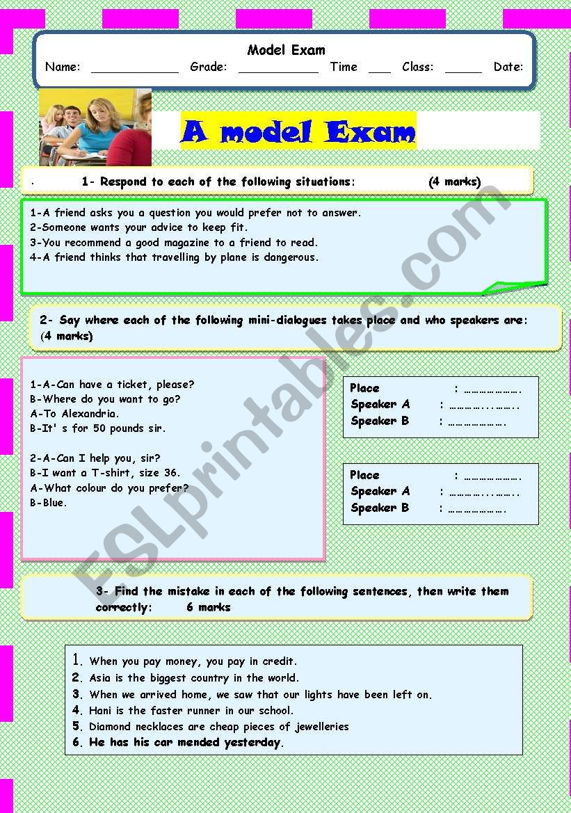 A model Exam worksheet
