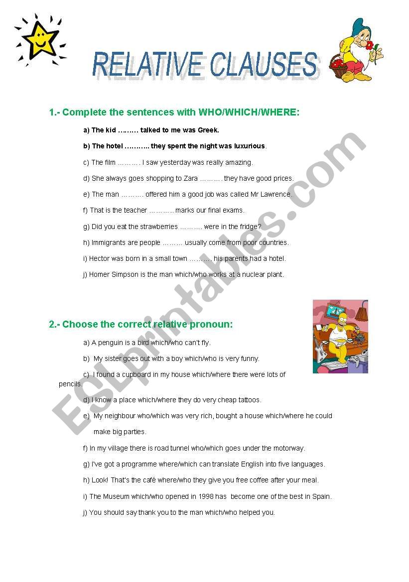 RELATIVE CLAUSES worksheet