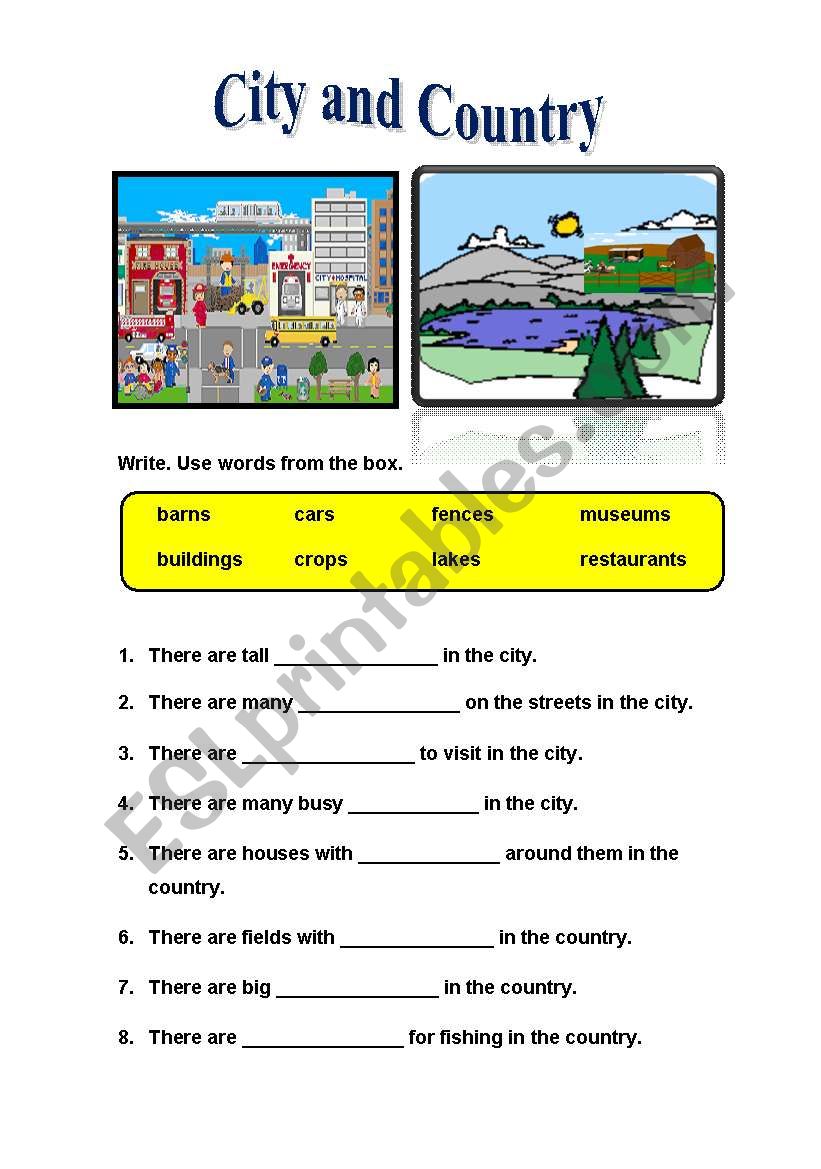 City and country 1 to 2 worksheet