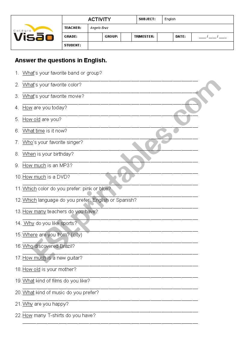 WH-QUESTIONS worksheet