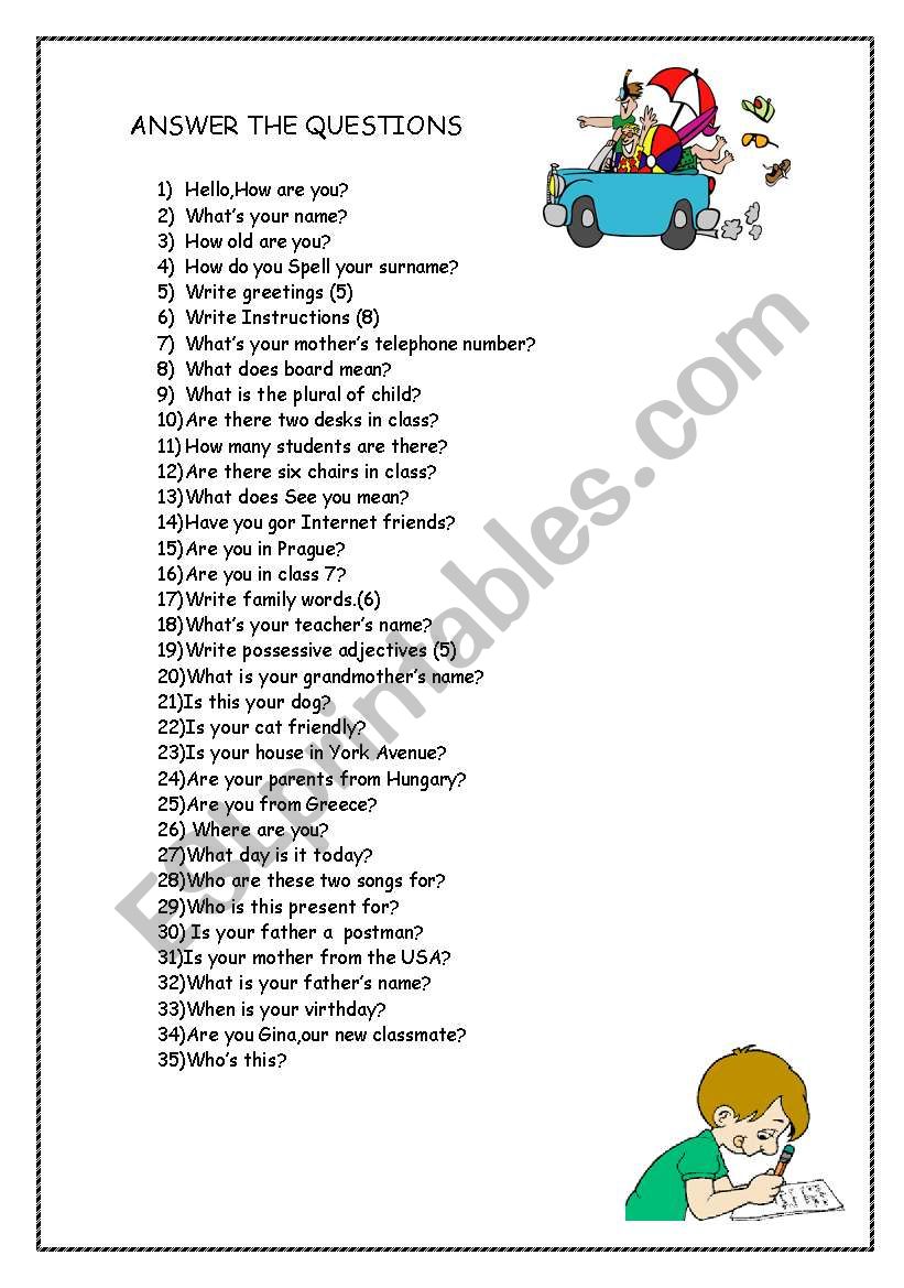 questions for children worksheet