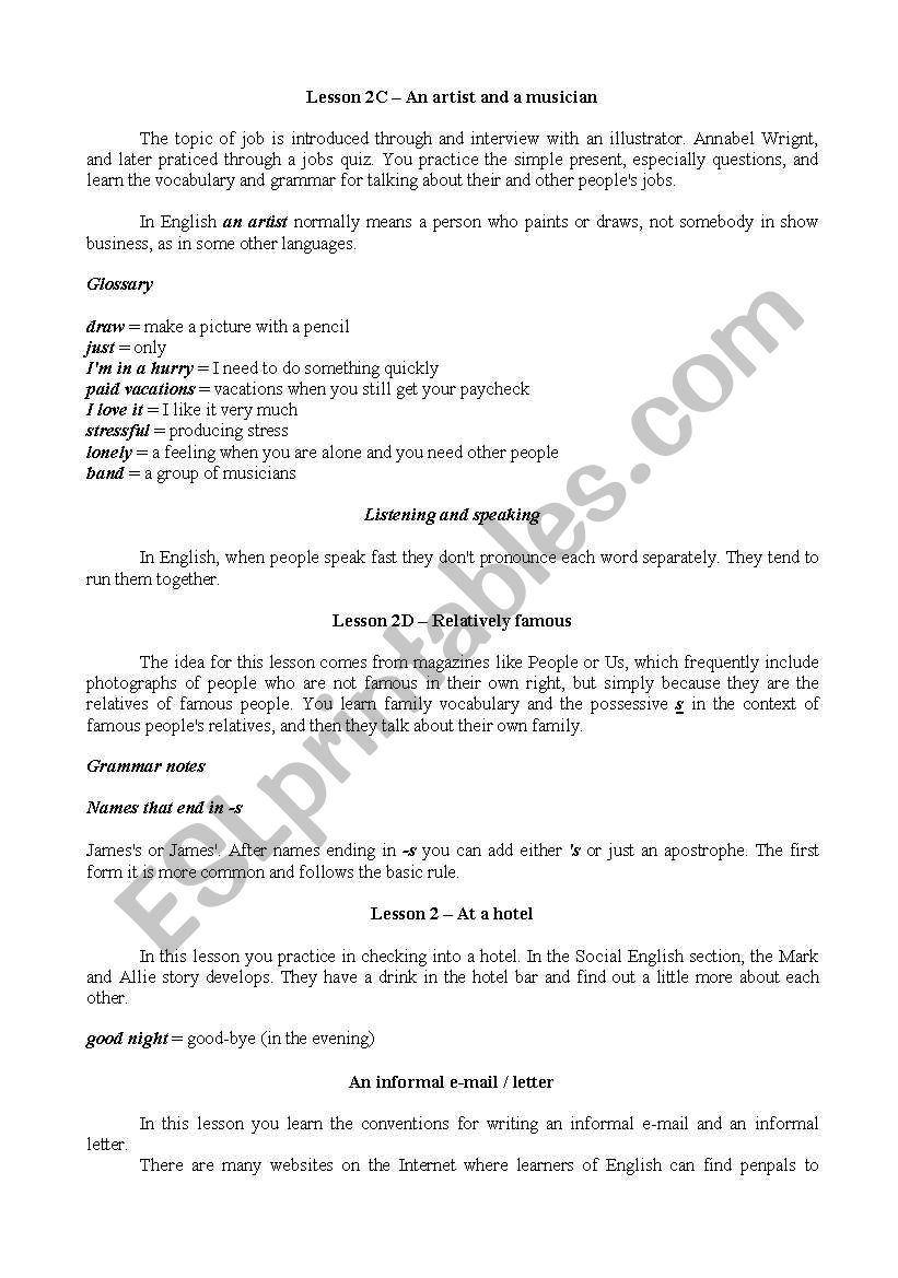 Summary worksheet