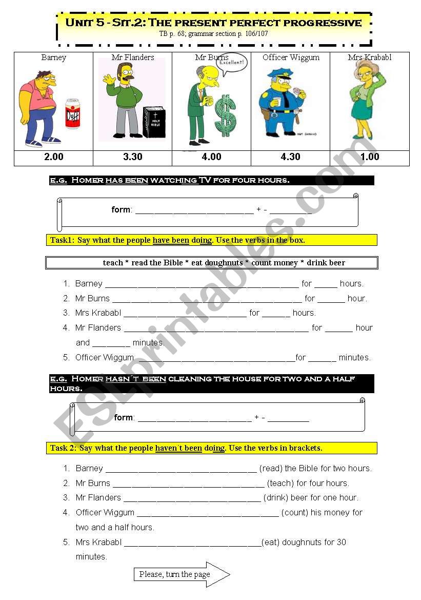 Present Perfect Continous worksheet