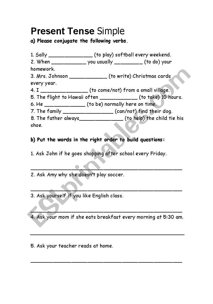 simple present  worksheet