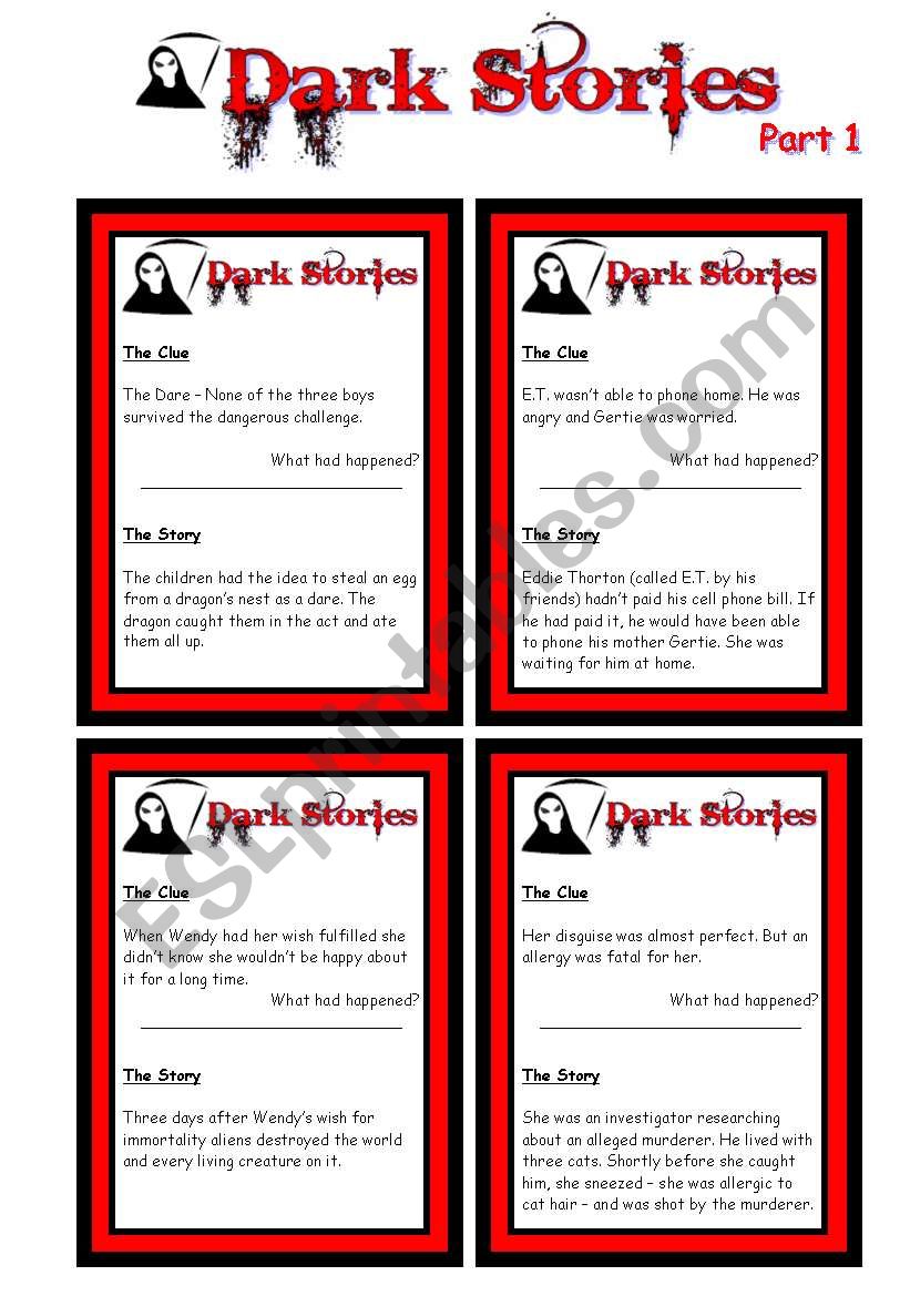 ADVANCED SPEAKING CARDS - Dark Stories - Yes/No Questions - Part 1