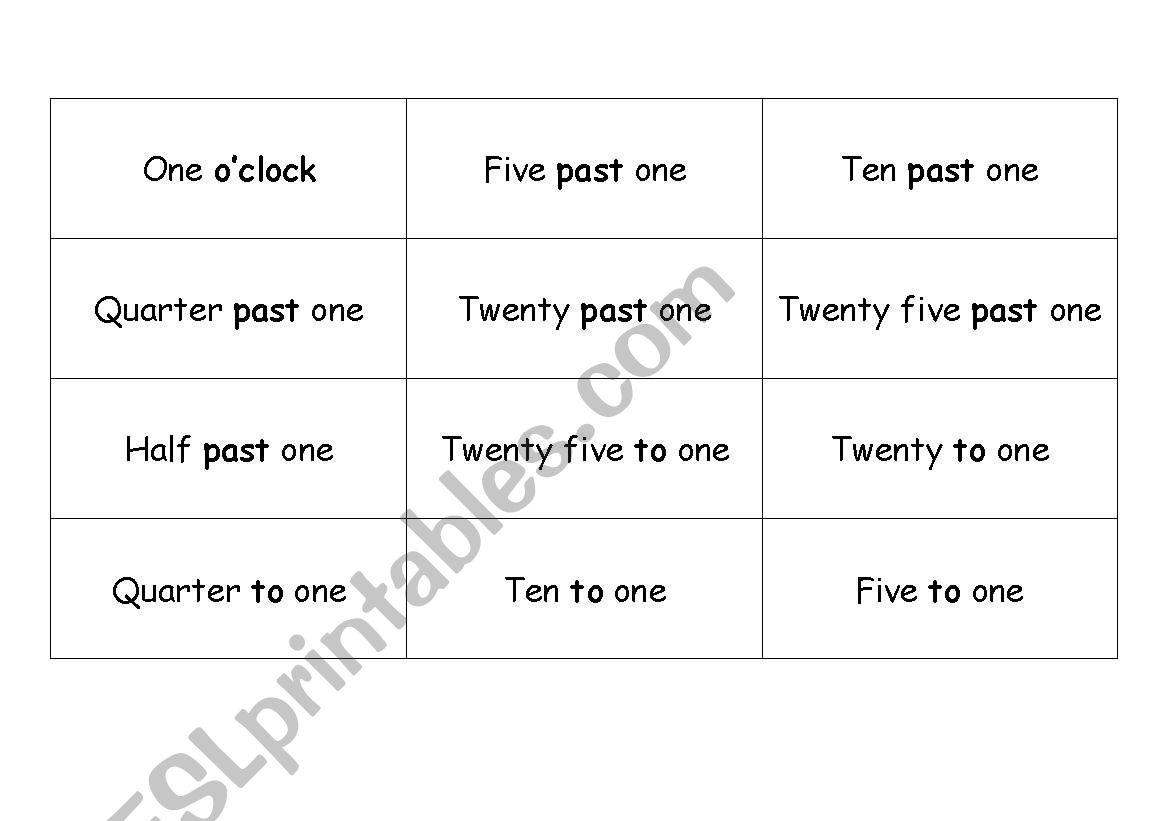 Telling time - FLASH CARDS worksheet