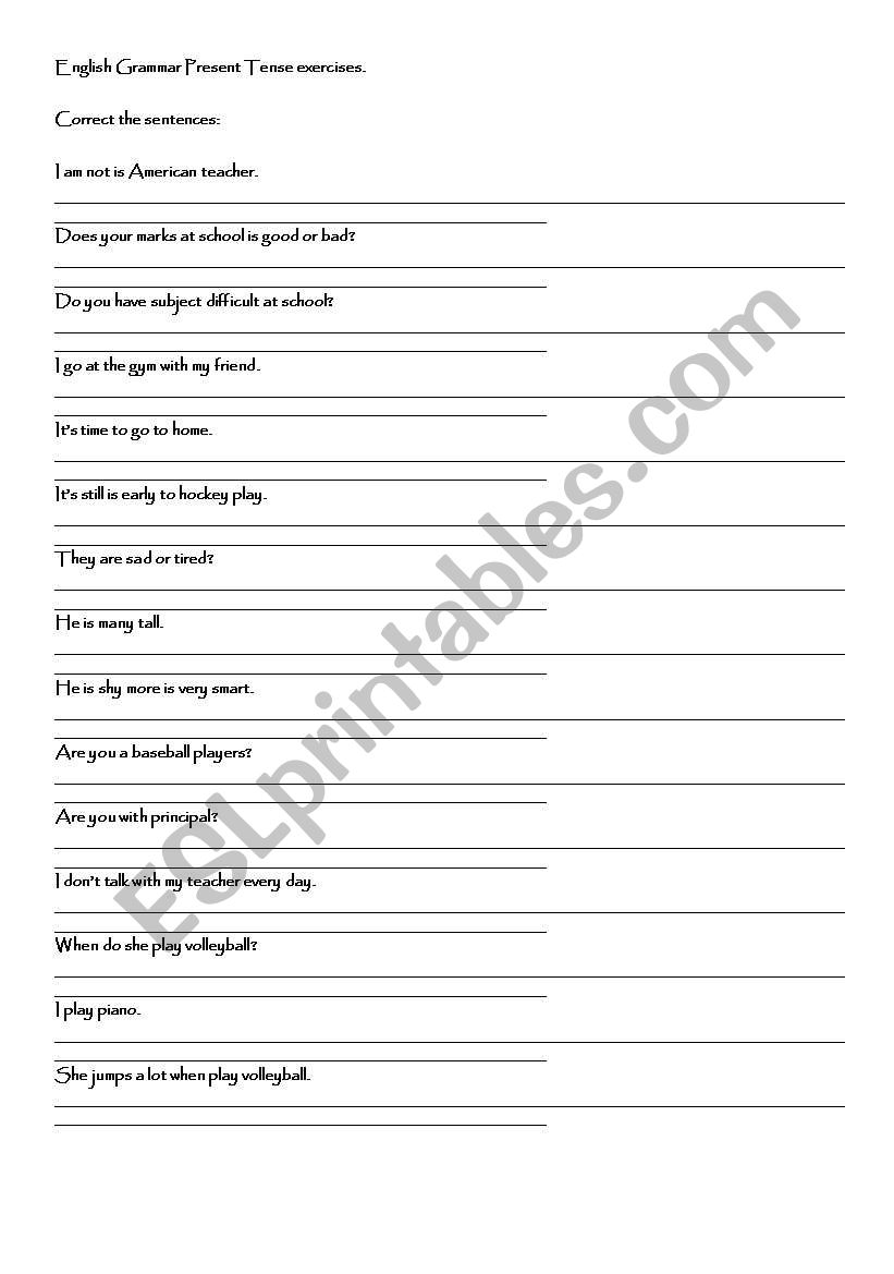 Present Tense Grammar Exercises