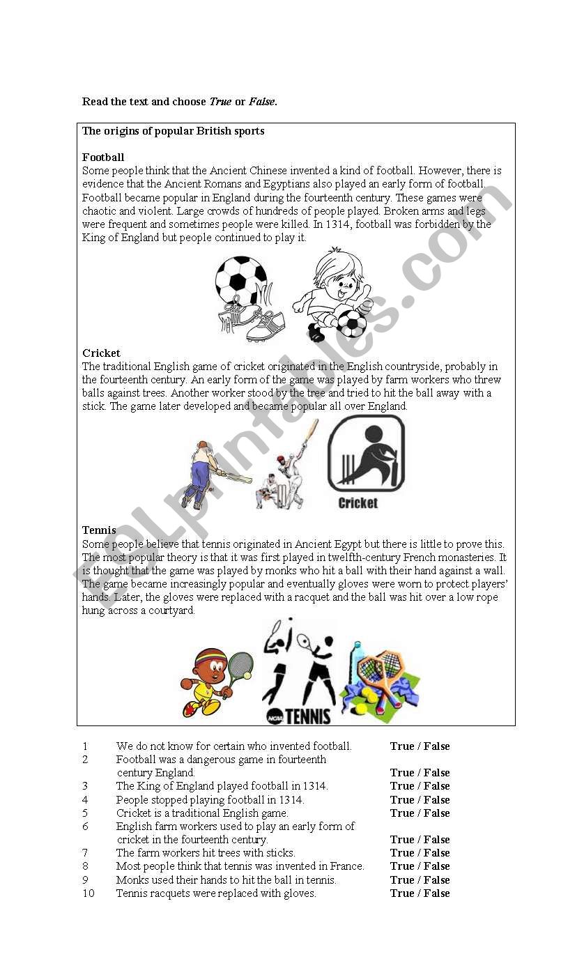 Origin English Sports worksheet