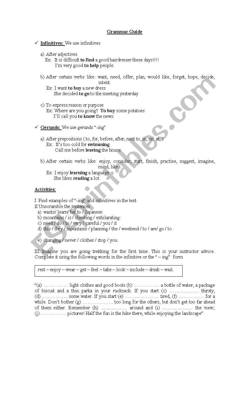 Infinitives and gerunds worksheet