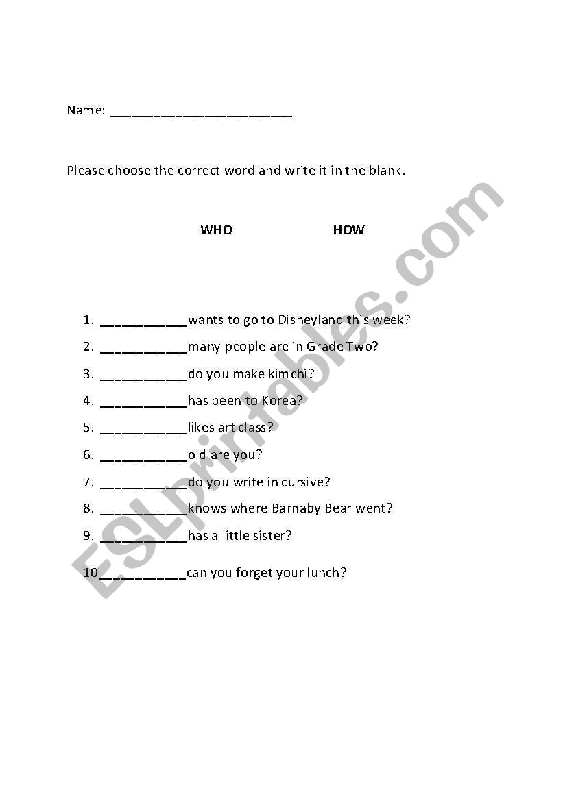 Who or How? worksheet