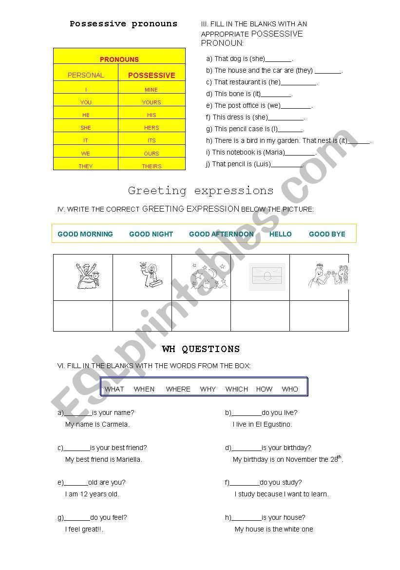 possessive pronouns and wh quetions