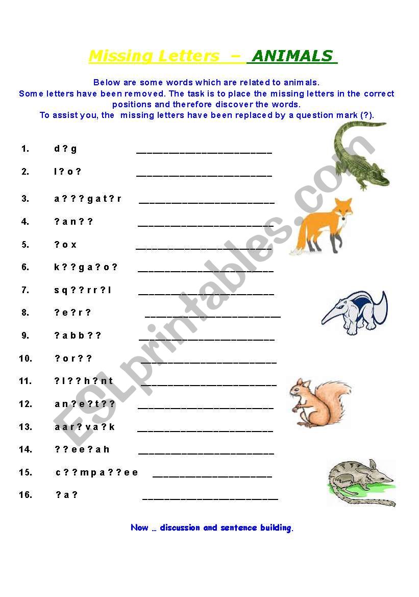 Missing Letters - Animals  #intermediate or advanced#