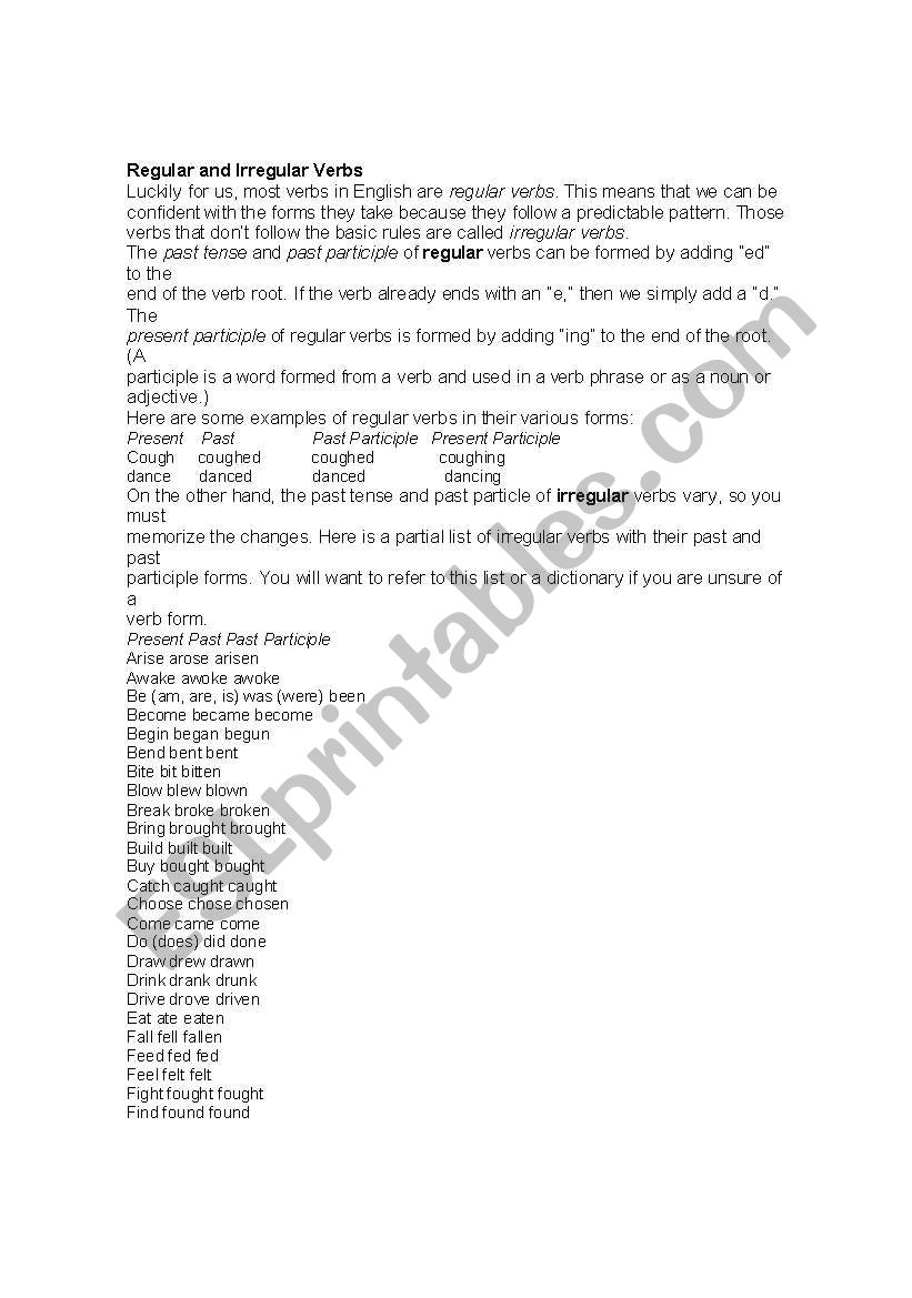 Irregular verbs worksheet