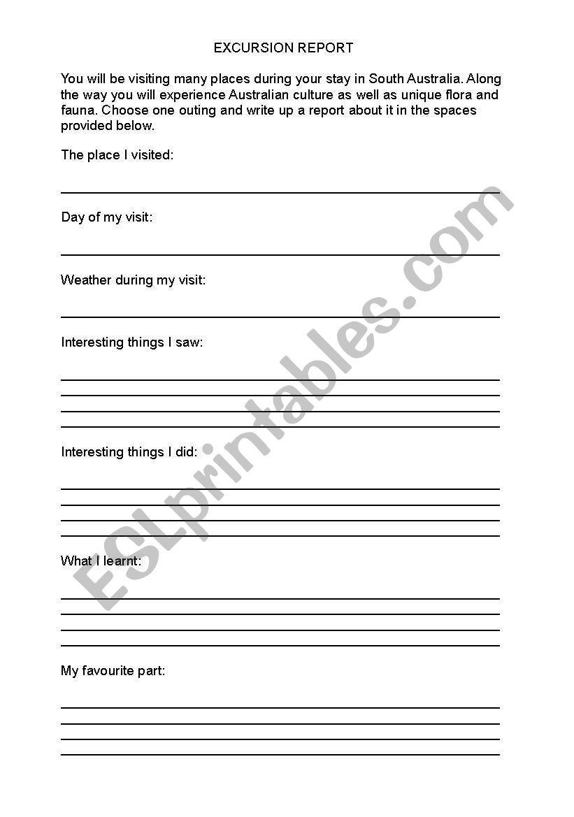 excursion report worksheet