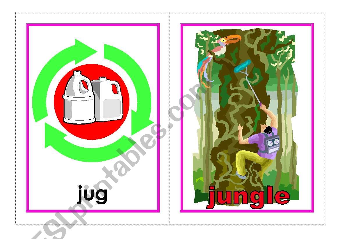 Lets Go Phonics, level 1 flashcards - SET 4 - j, k, g