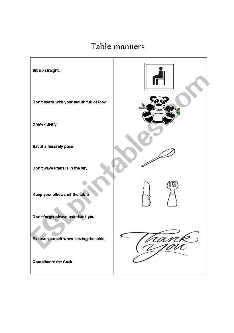 Table manners worksheet