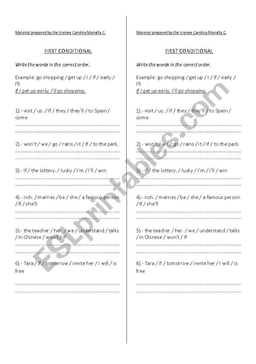 Fisrt conditional worksheet