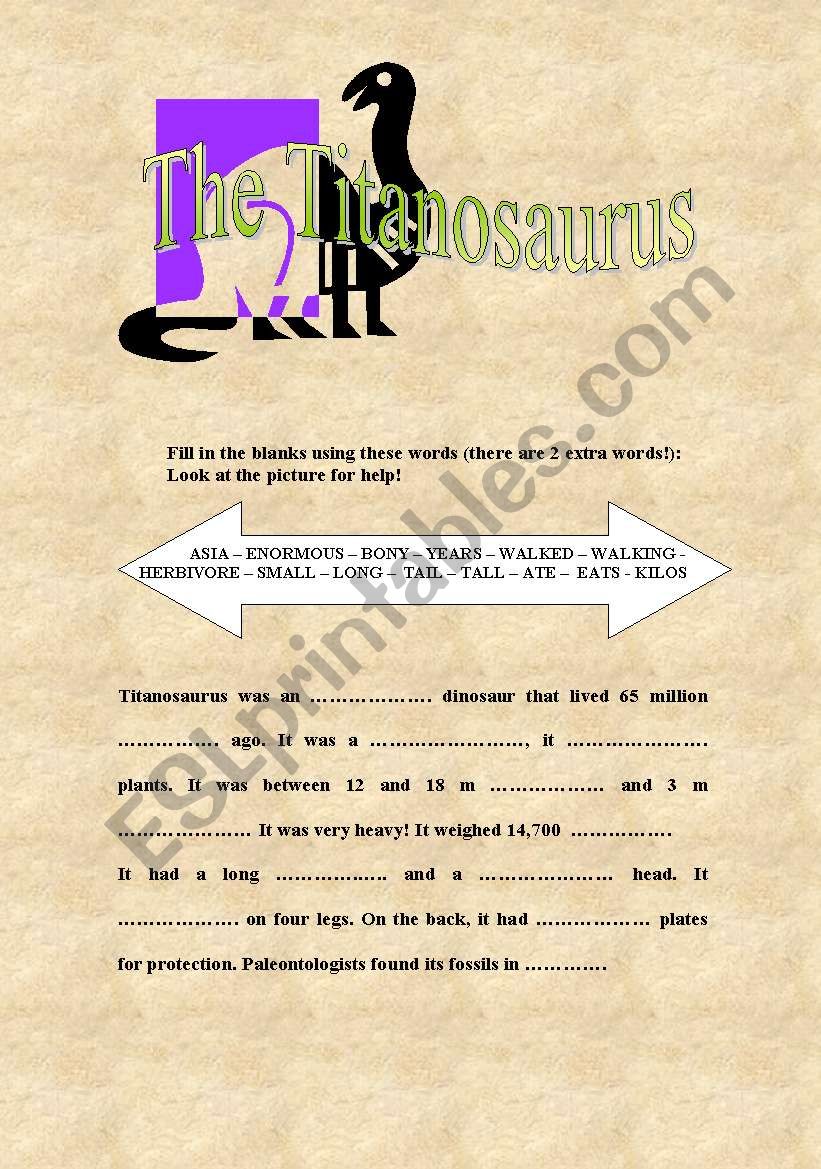 THE TITANOSAURUS worksheet