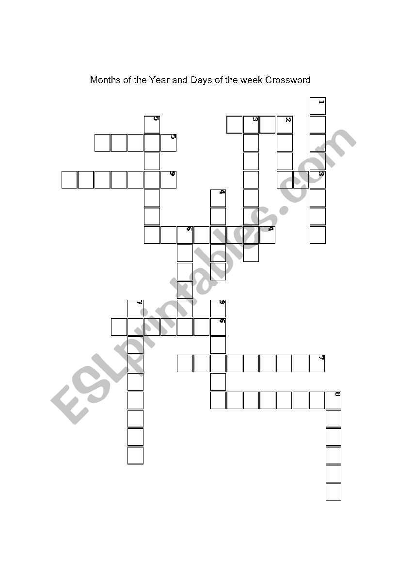 Months and Days Crossword worksheet