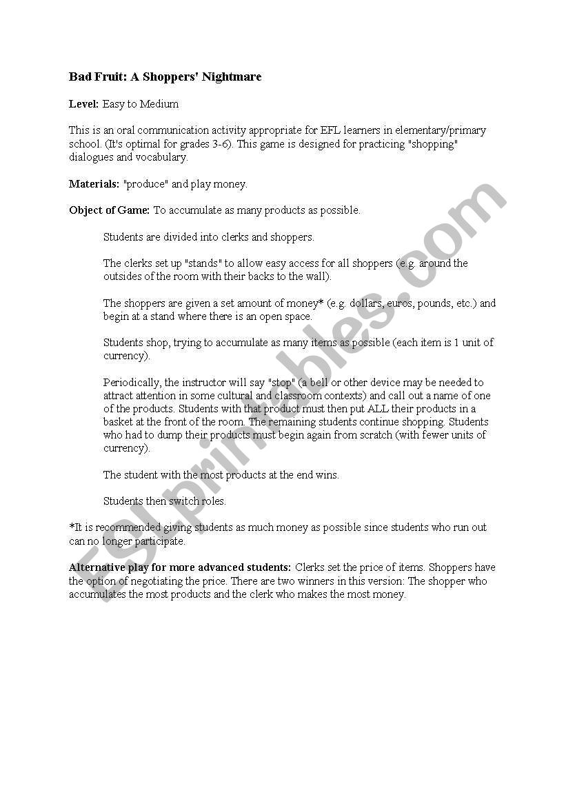 Bad Fruit worksheet