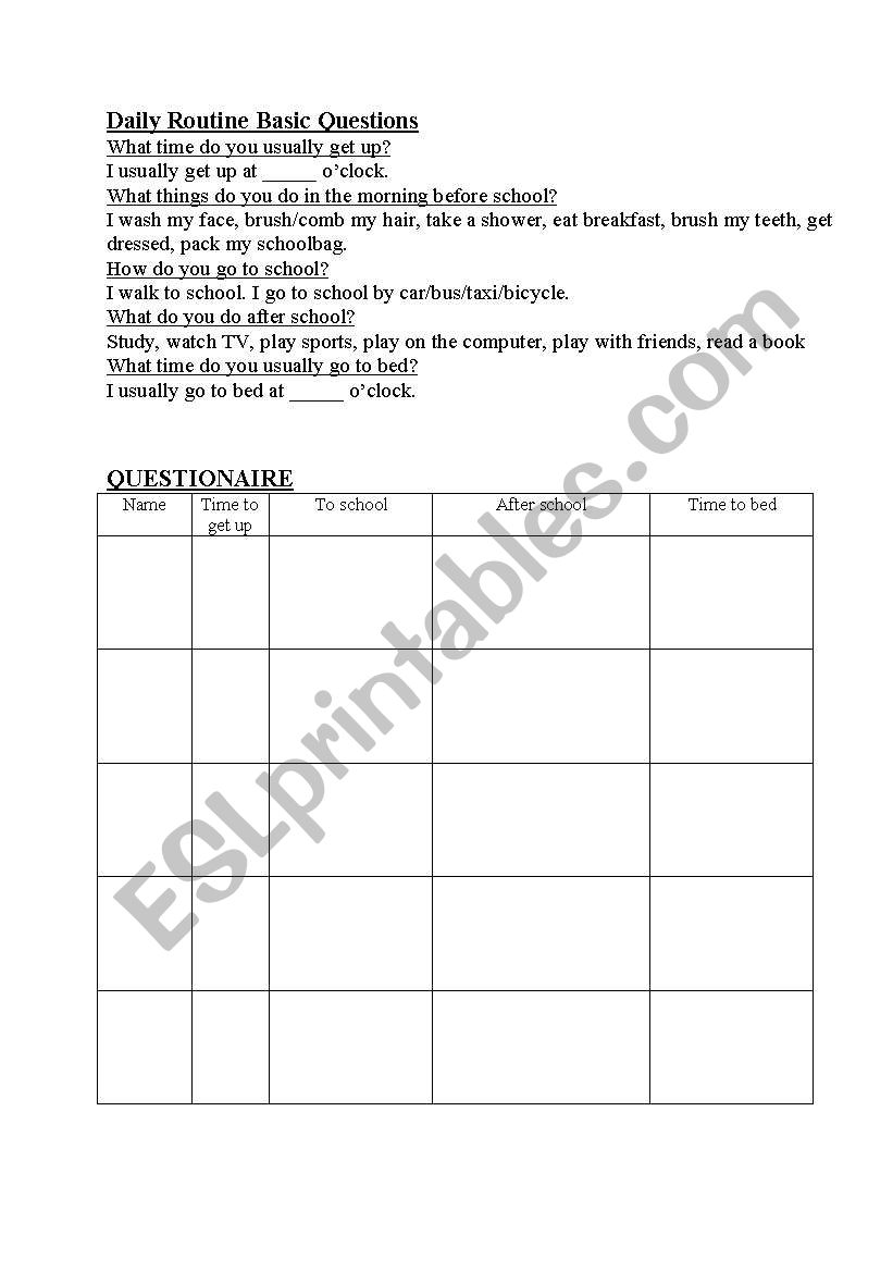 Daily Routine worksheet