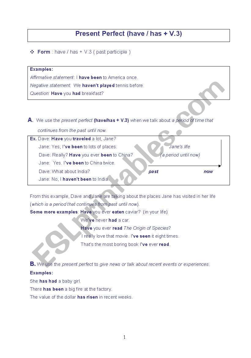 Presen Perfect worksheet