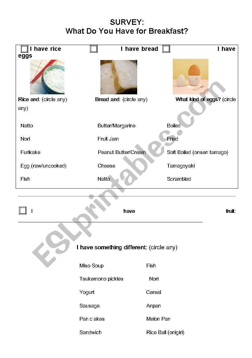 Breakfast Survey  worksheet