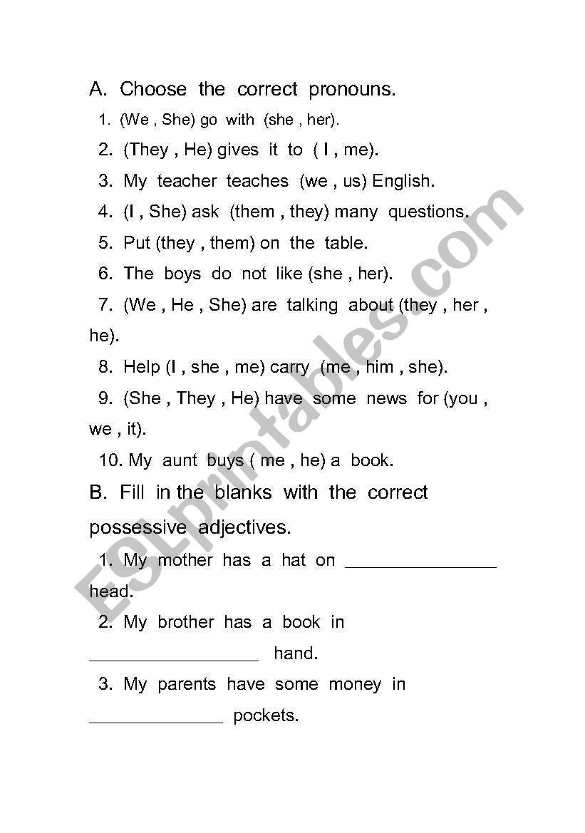 Pronouns worksheet