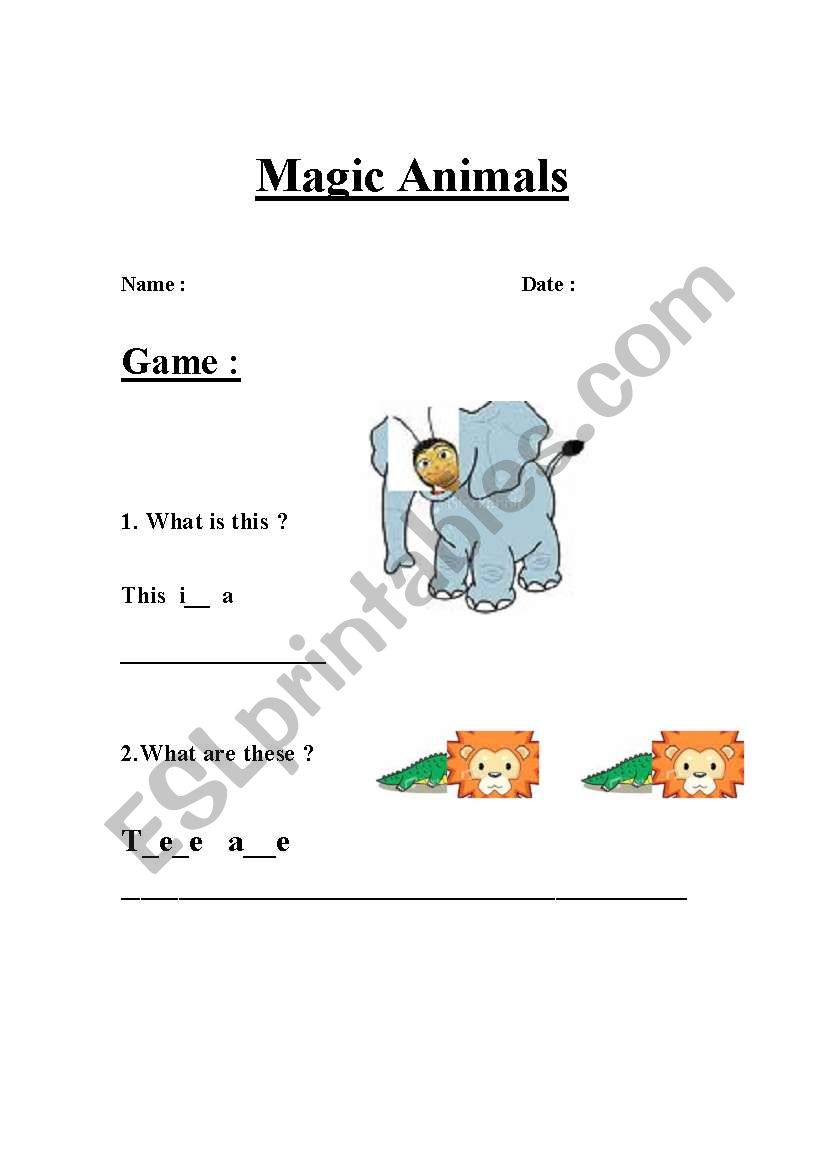 Magic Animals worksheet