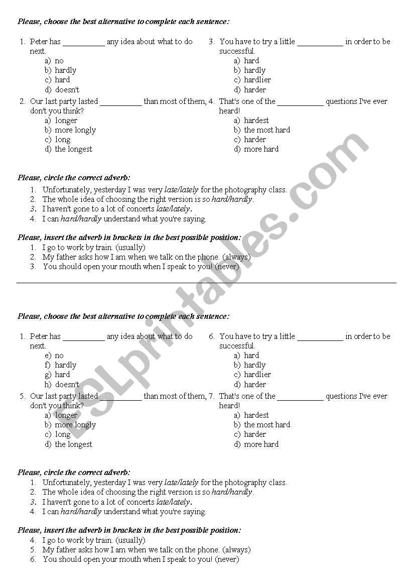 Adverbs - quick check worksheet