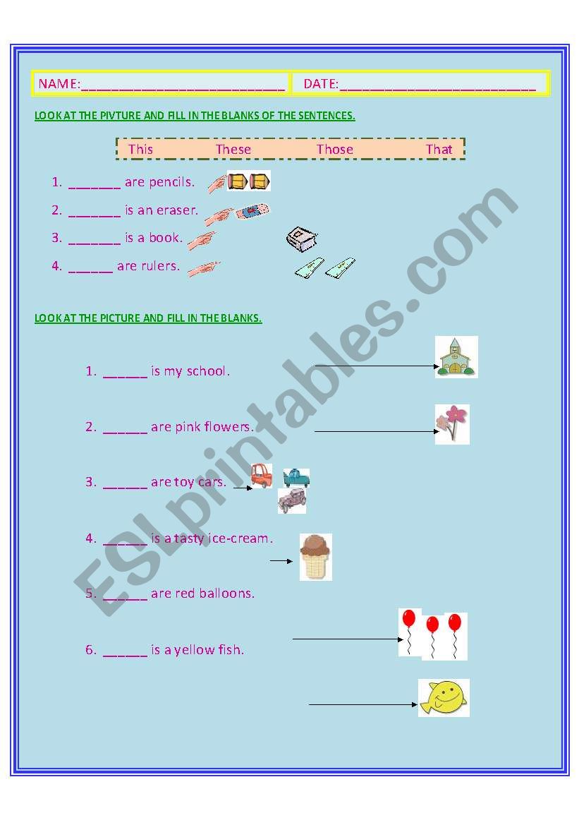 DEMONSTRATIVE PRONOUNS worksheet