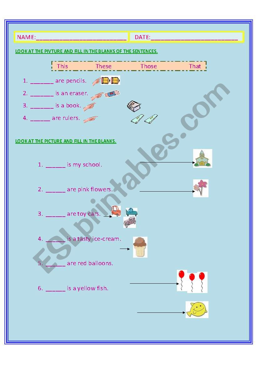 DEMONSTRATIVE PRONOUNS worksheet