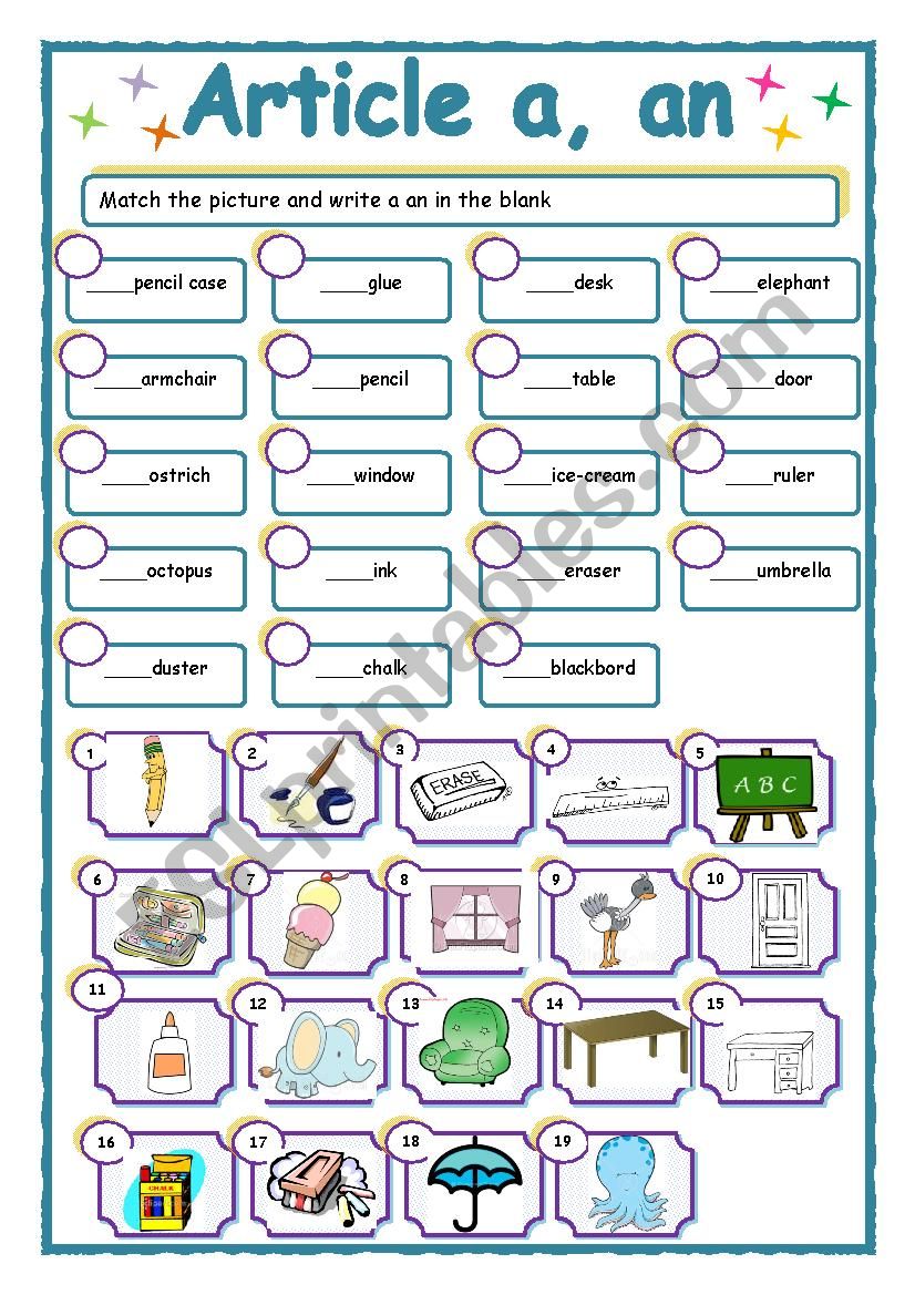 article a, an worksheet