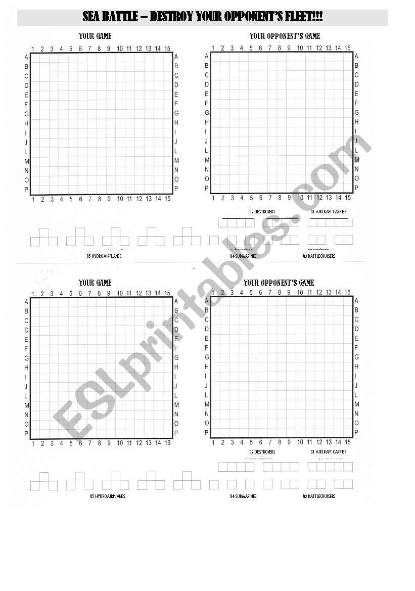 Sea Battle Grid worksheet