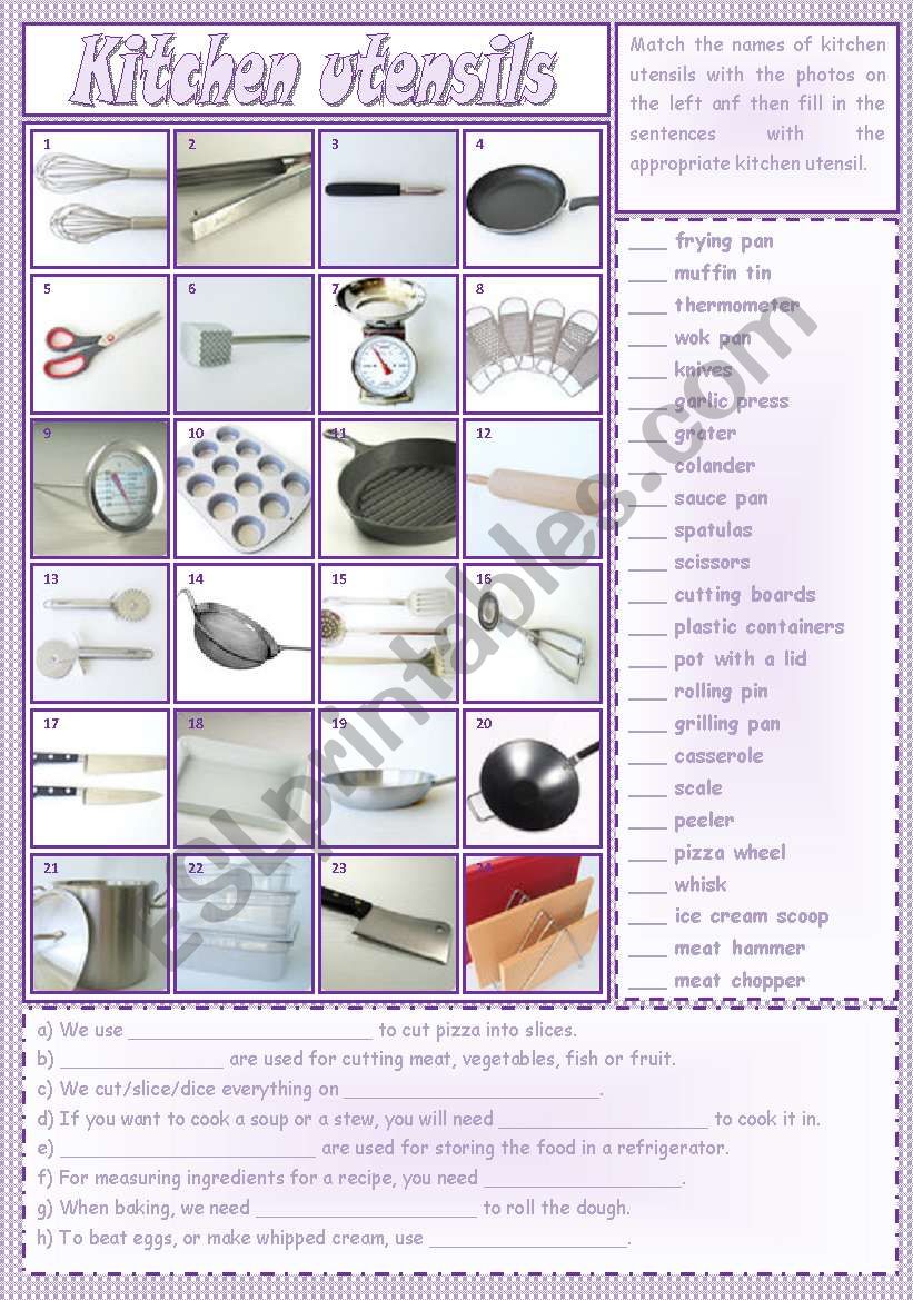 KITCHEN UTENSILS worksheet