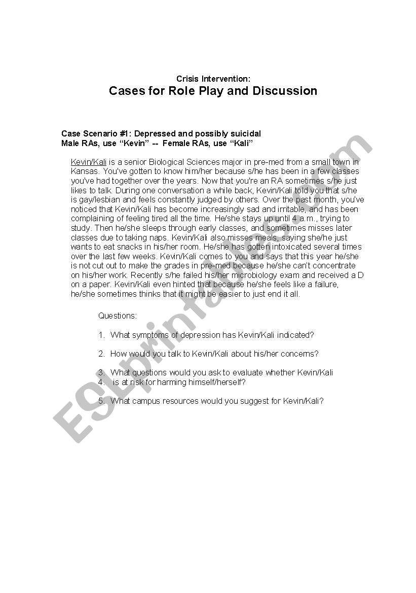 Crisis Intervention worksheet