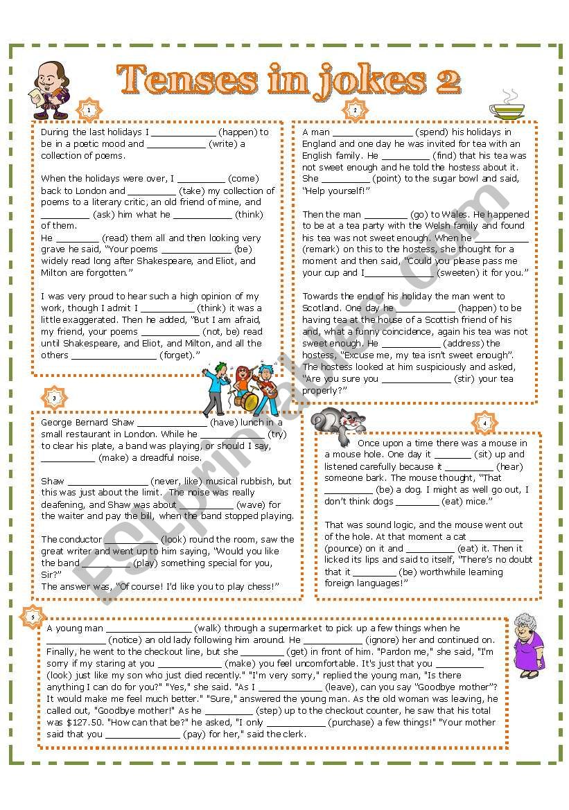 Tenses in jokes 2 worksheet