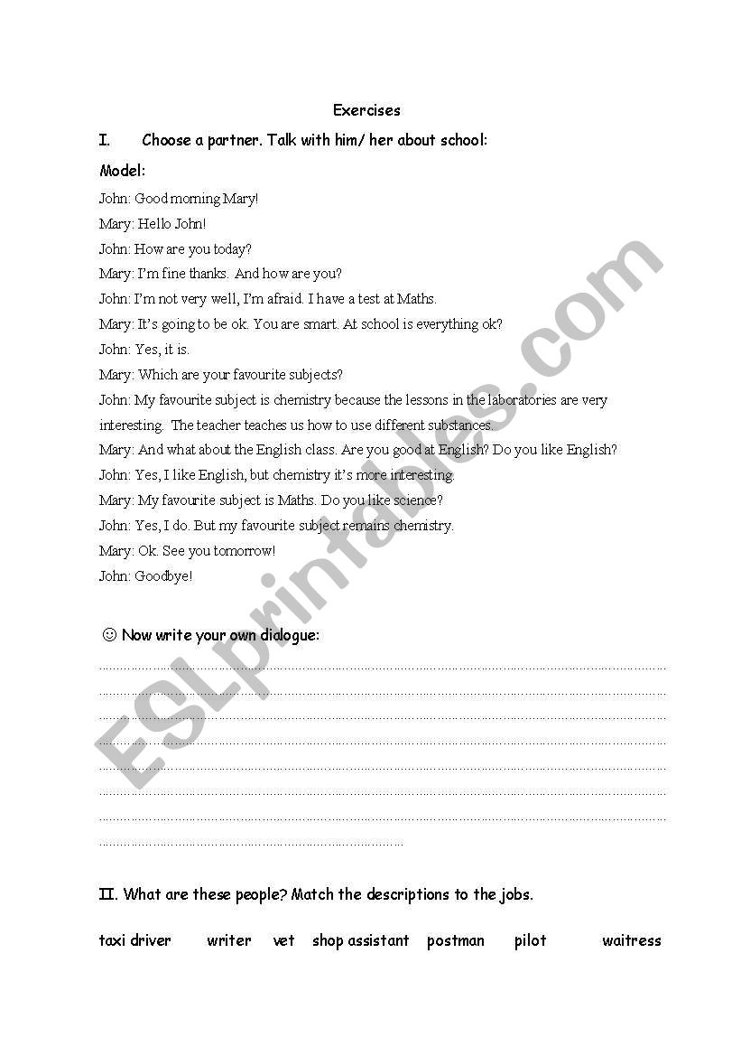 Talking about school and jobs worksheet