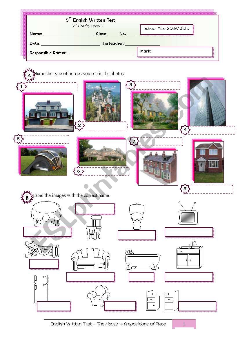 House (types+furniture) & Prepositions of Place