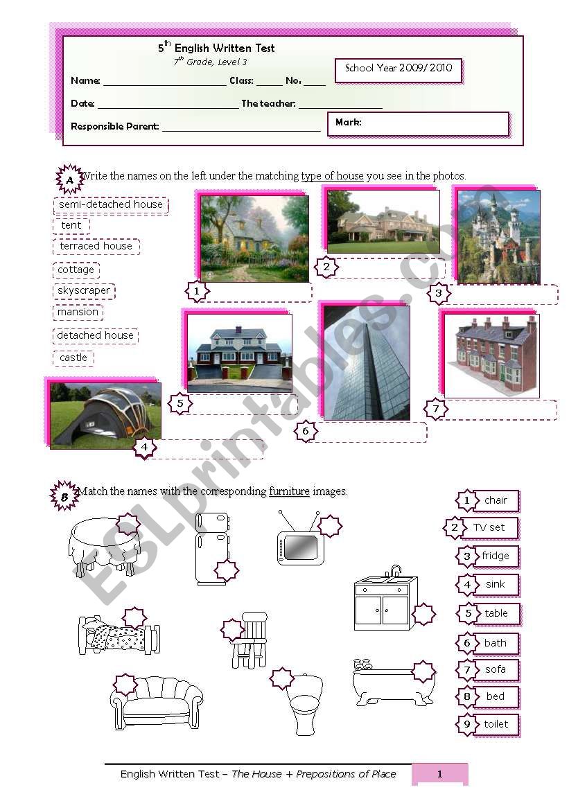 House (types+furniture) & Prepositions of Place