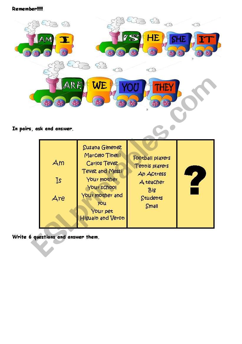 Get on TO BE train! worksheet