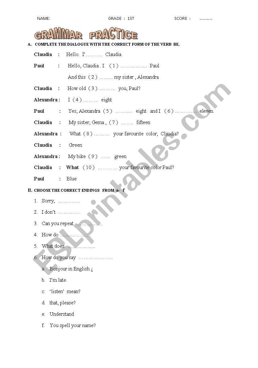 THE VERB - GRAMMAR PRACTICE worksheet